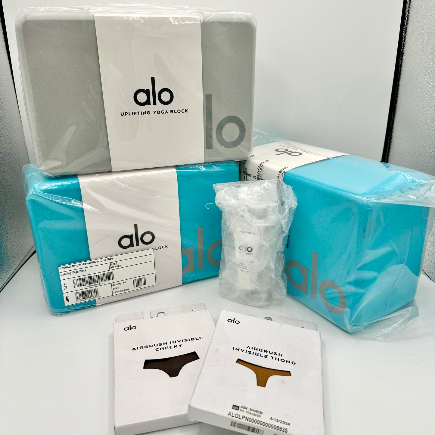 Alo Yoga Bundle of 3 Blocks 2 Underwear and Facial Lotion Combo Blue Grey Yoga