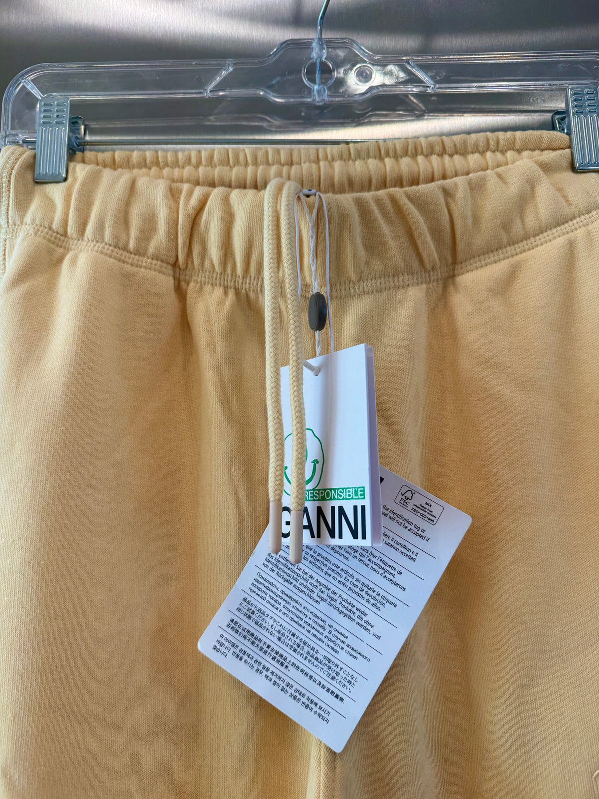 Ganni Isoli Sweatpants in Yellow French Terry Cotton with embroidered logo