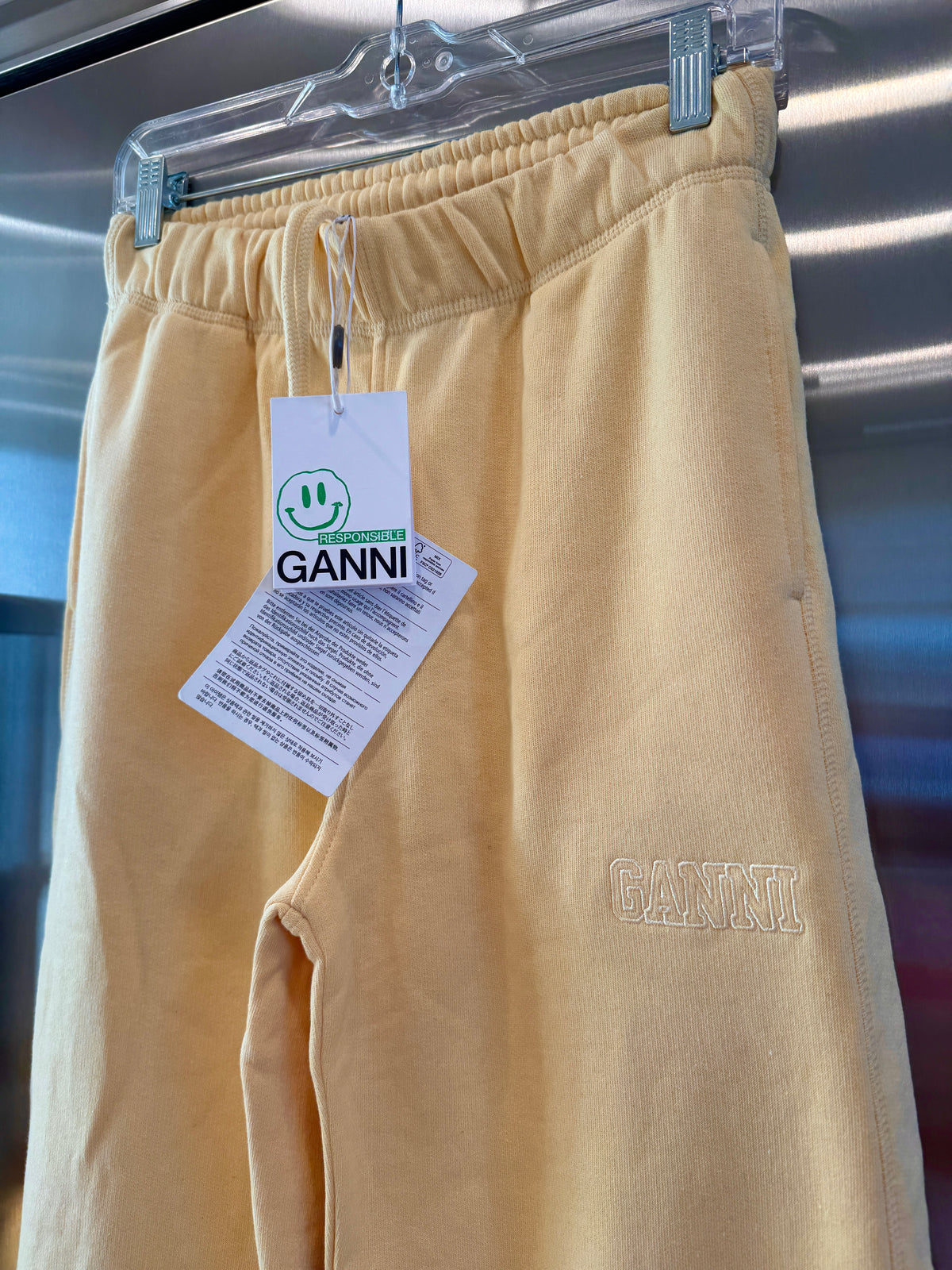 Ganni Isoli Sweatpants in Yellow French Terry Cotton with embroidered logo