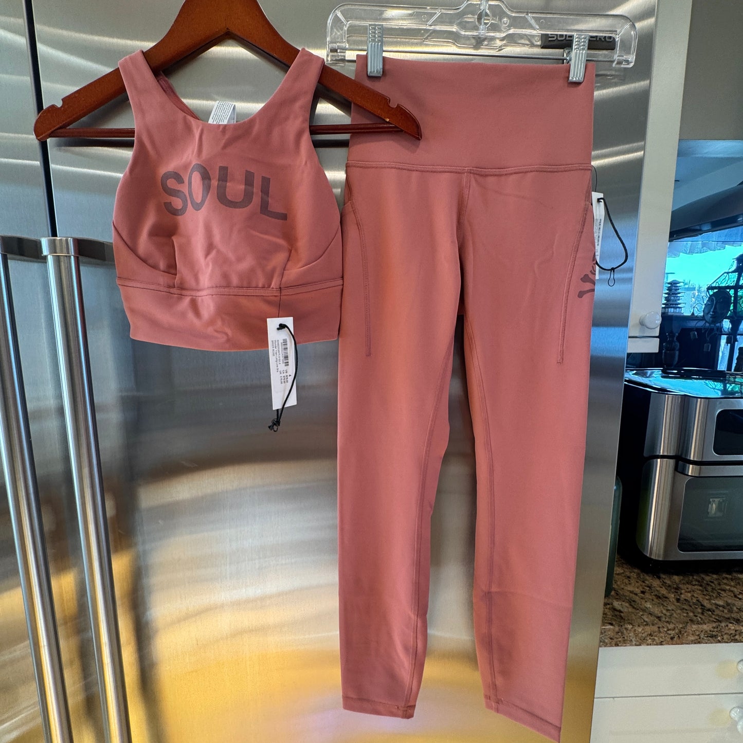 Lululemon x Soul Cycle Matching Set in Brier Rose Wunder Train Tight 25” and Long Line Bra