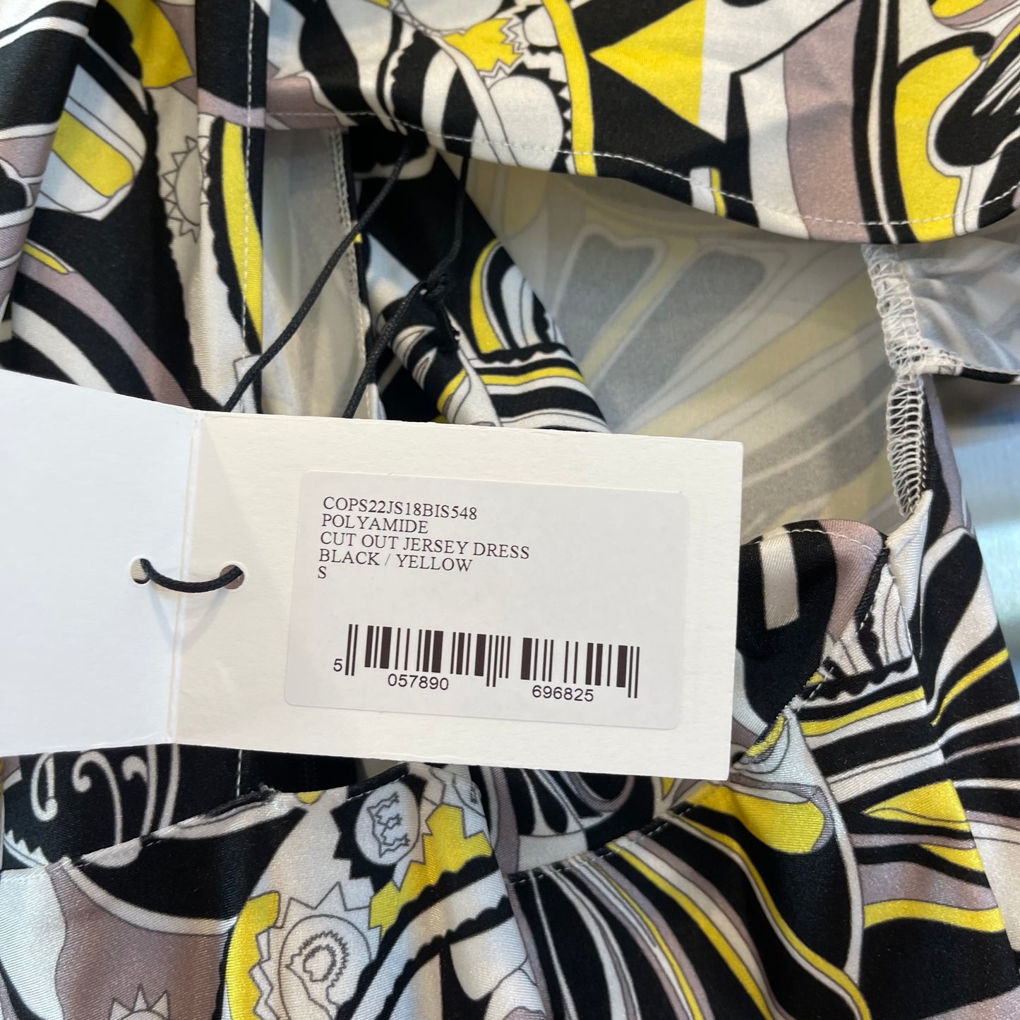 Coperni Cutout Twist Mini Dress in Yellow Black white abstract print