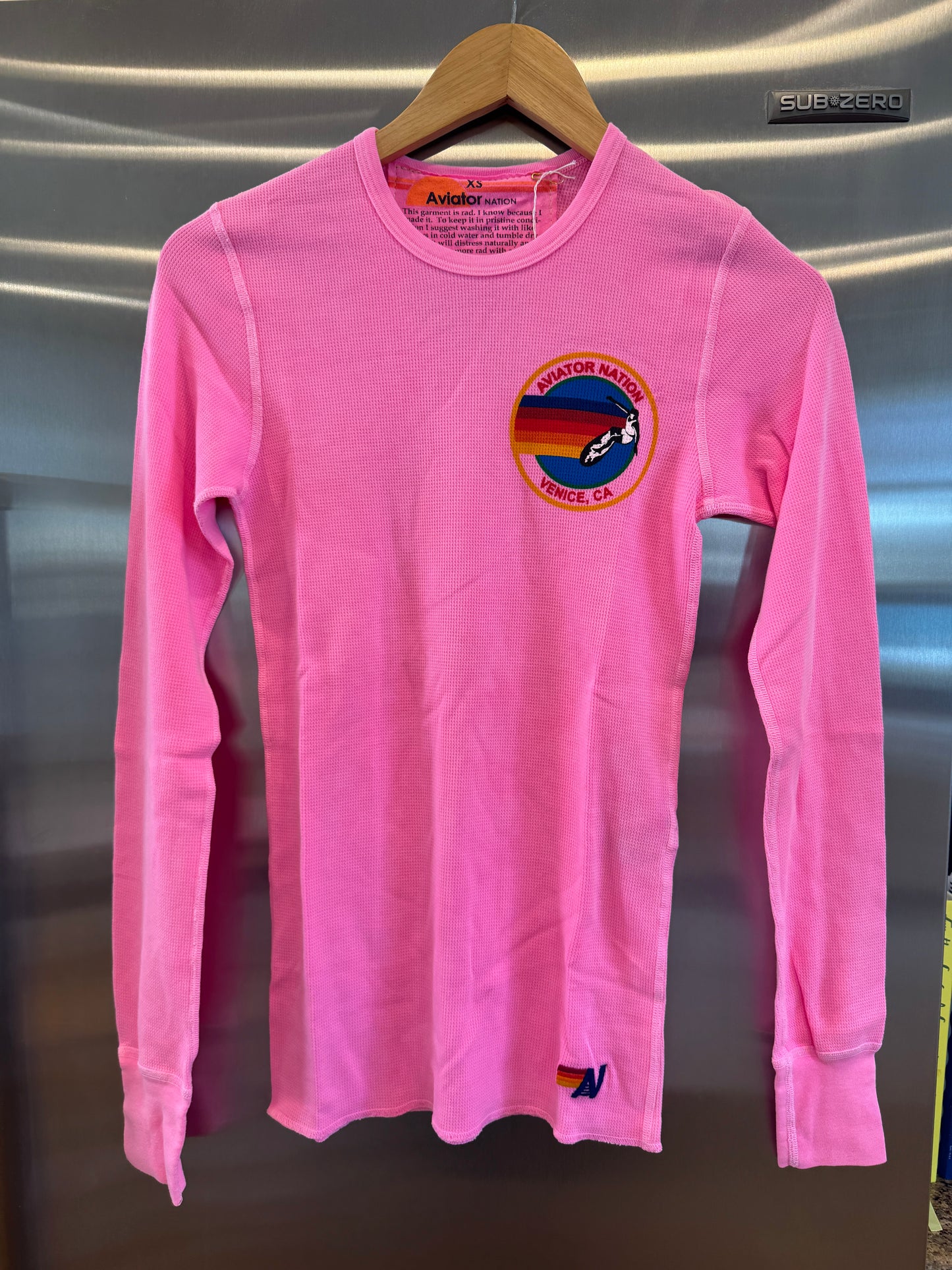 Aviator Nation Thermal Shirt with Venice Logo Neon Pink Unisex