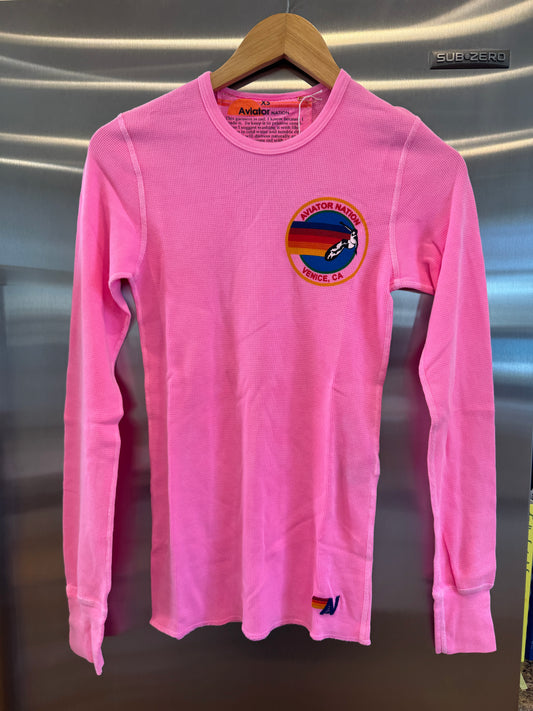 Aviator Nation Thermal Shirt with Venice Logo Neon Pink Unisex