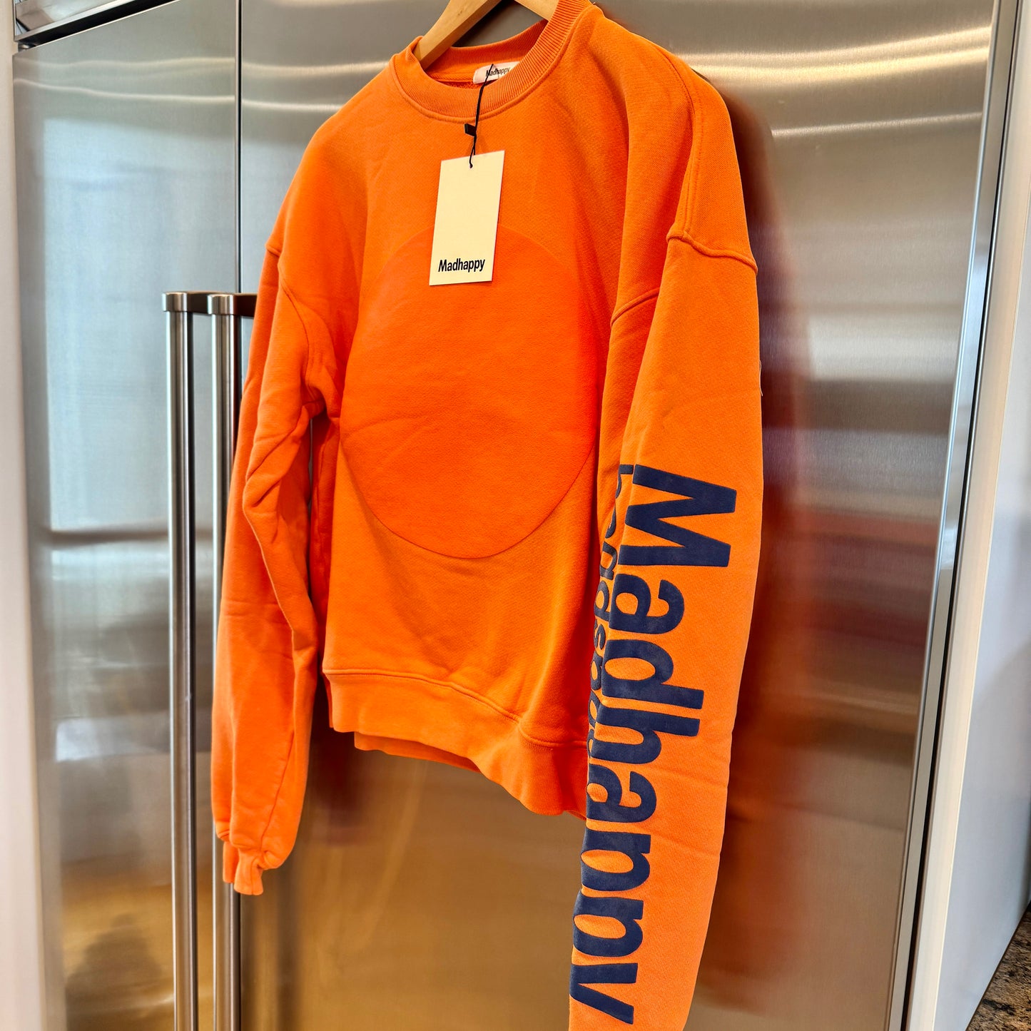 MadHappy Headspace Heritage Universal Crewneck Sweatshirt in Orange with navy raised logo