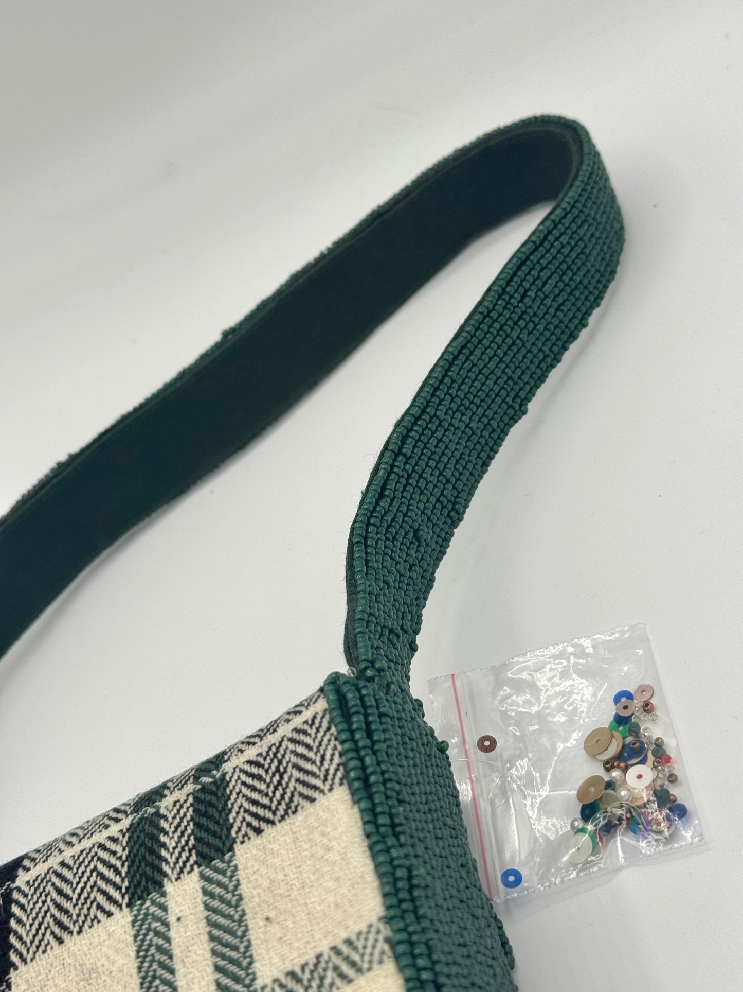 Anthropologie Green Plaid Flannel Fiona Beaded Bag Animal Edition Duck Purse
