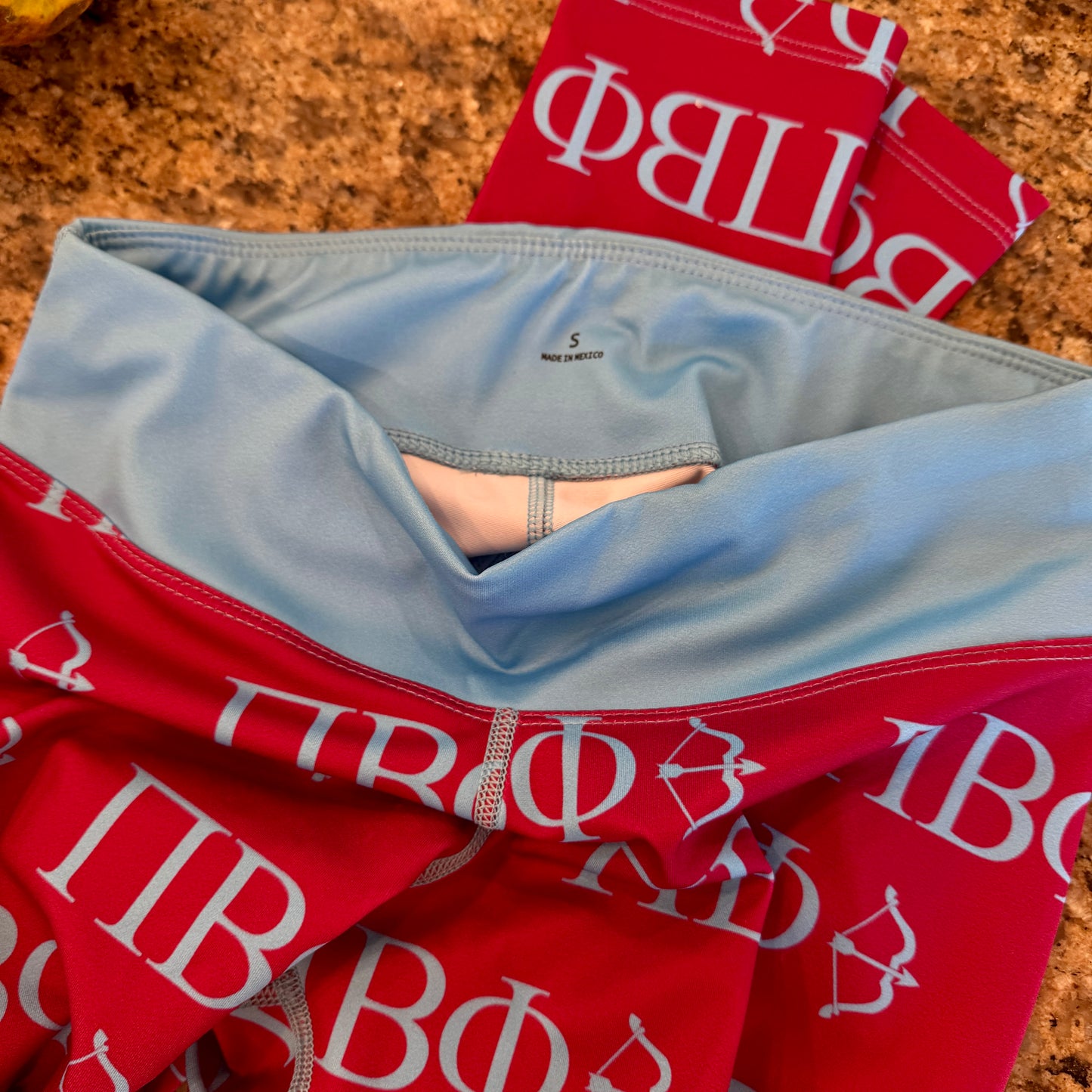 Pi Beta Phi Leggings Sorority Athletic Pants Wine Crimson / Silver Blue
