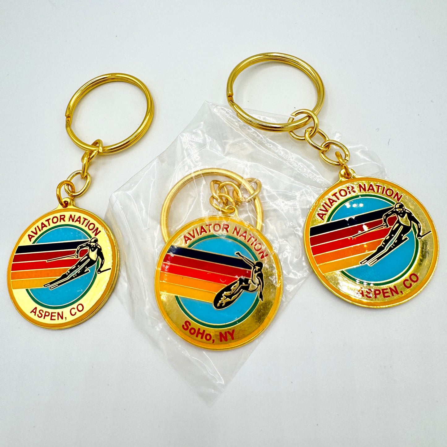 Aviator Nation BUNDLE (3) Logo Keychains Gold key chain brand new Aspen Soho