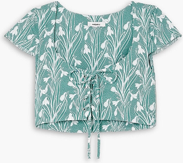 Miaou Arielle Lace Up front Cropped Top in teal / white brand new crop