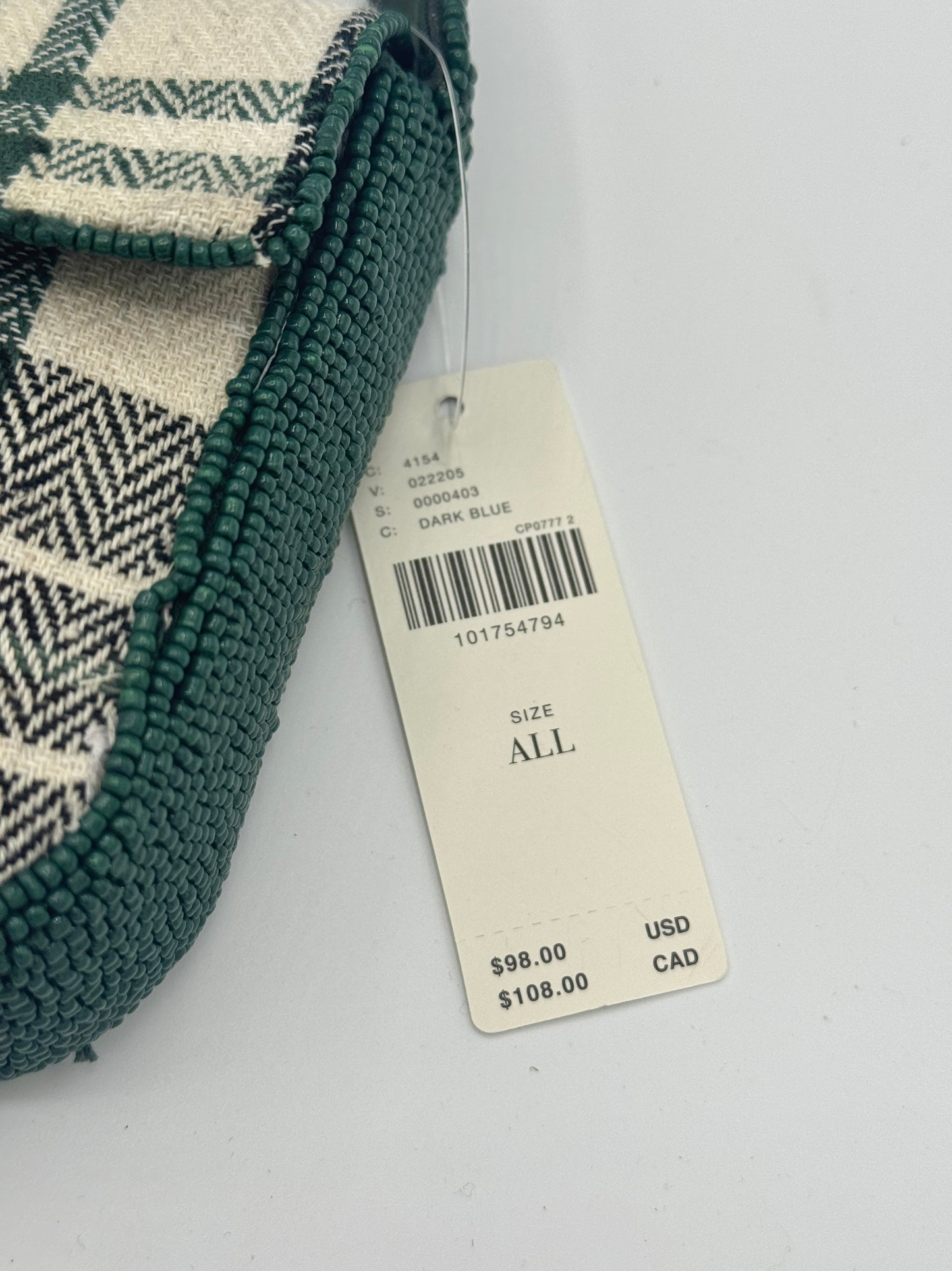 Anthropologie Green Plaid Flannel Fiona Beaded Bag Animal Edition Duck Purse