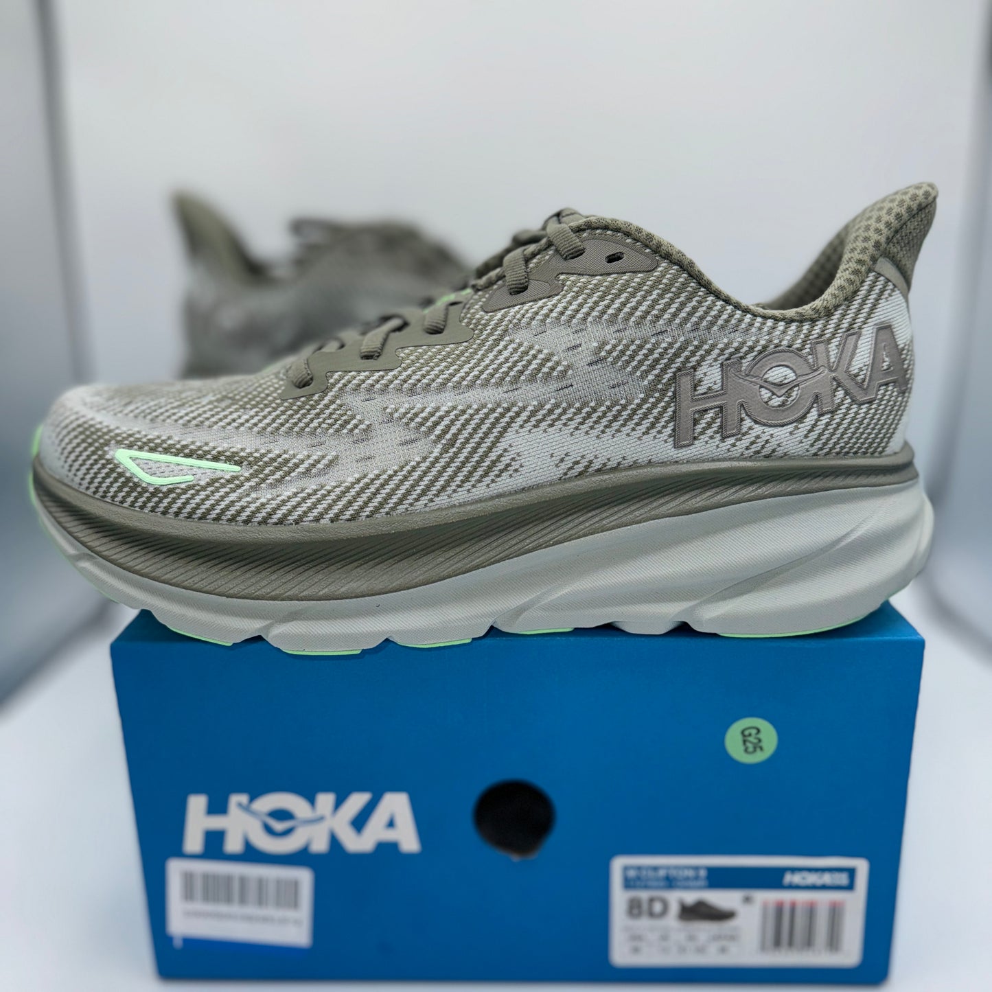 Hoka Clifton 9 Running Shoes Olive Haze Green Athletic Sneakers Khaki Grey