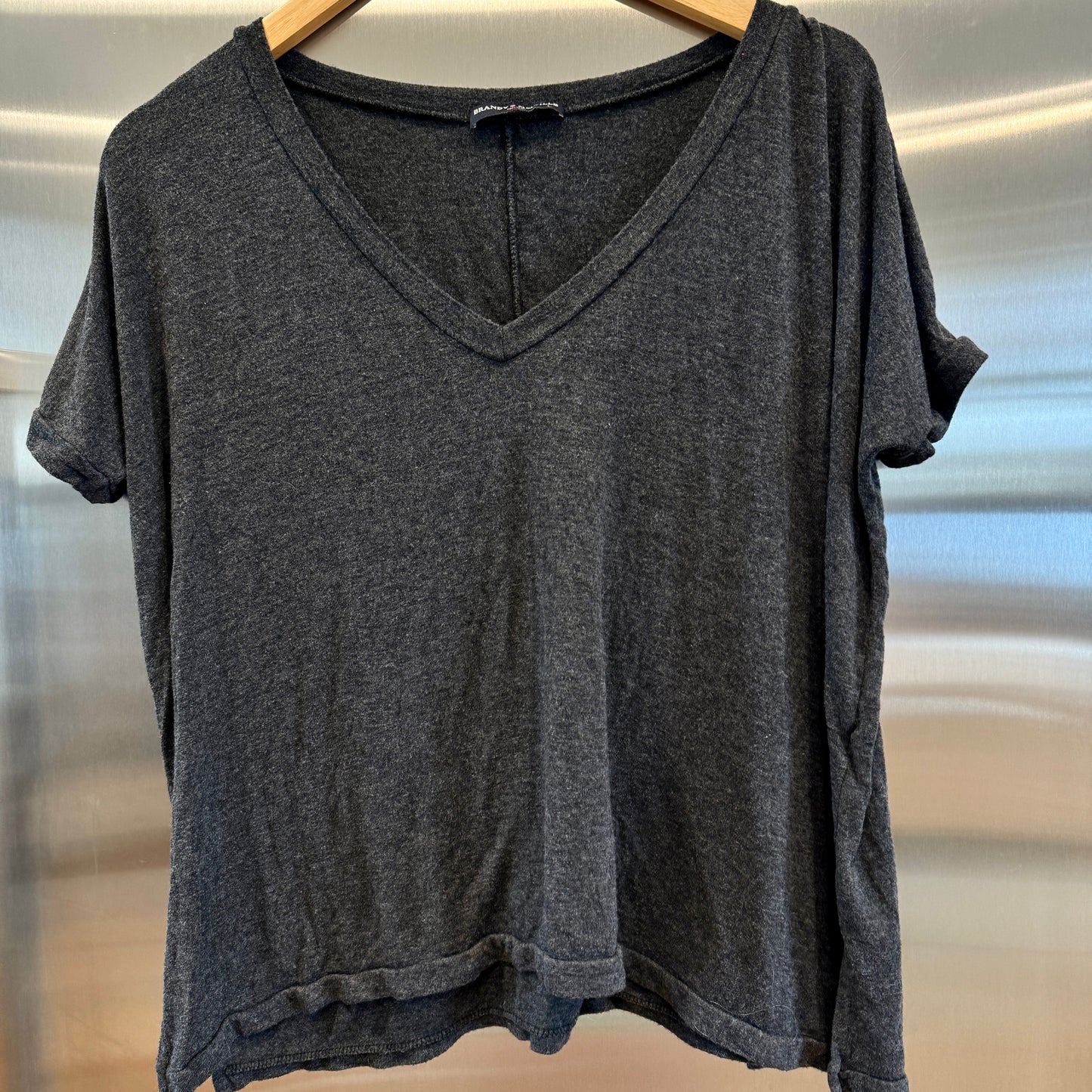 Brandy Melville Grey Slouchy V Neck T Shirt Oversized Lightweight , No Flaws Pre-Owned