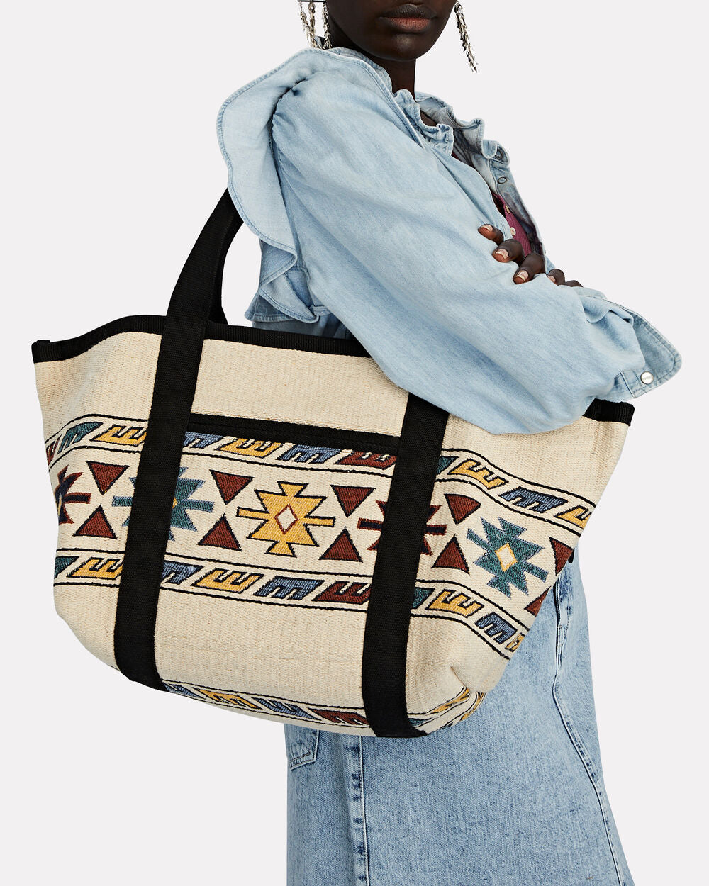 Isabel Marant Darwen Tote Bag with Tribal Tapestry Jacquard and webbing trim