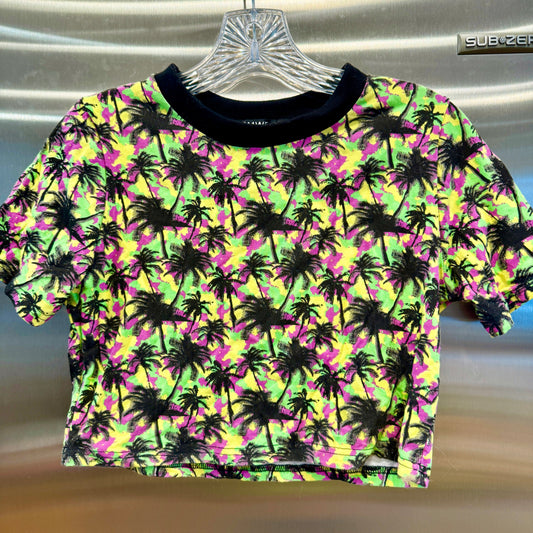 Romwe Palm Tree Neon Retro Crop Top 80’s Spring Breakers Print * Pre-Owned Like NEW