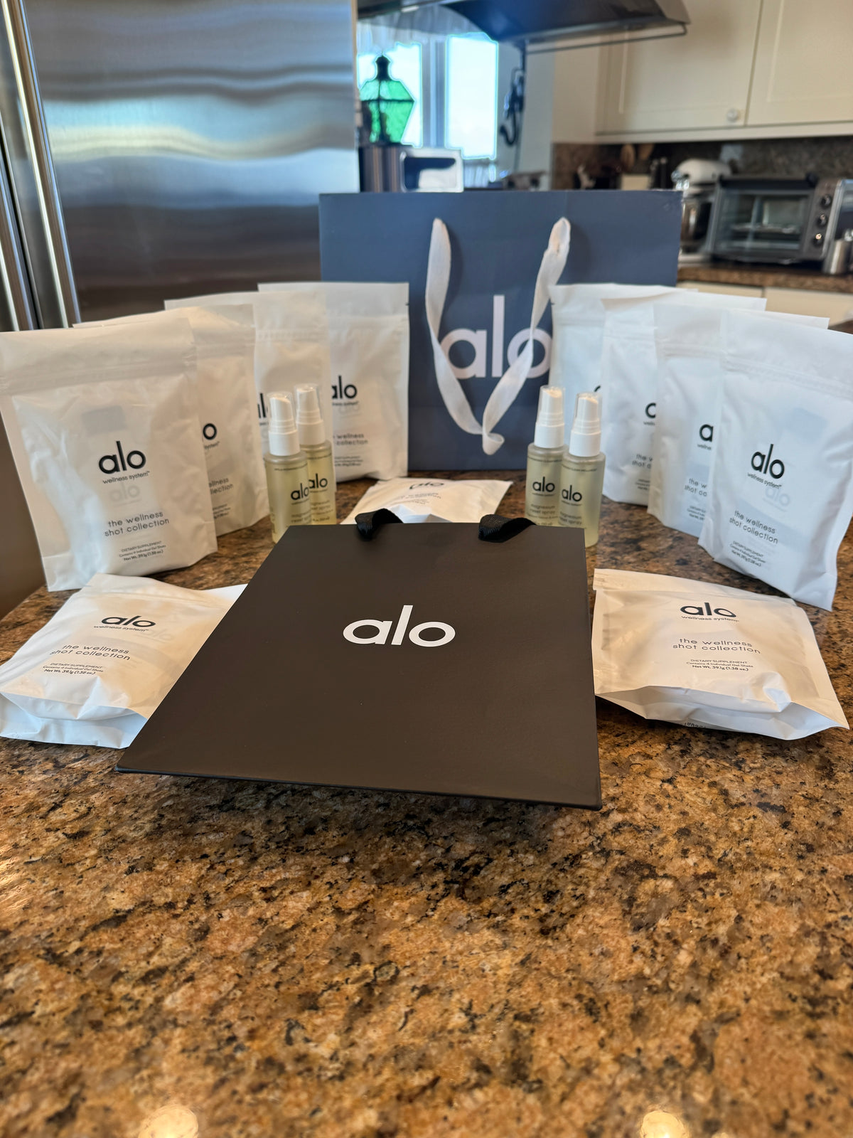 Alo Wellness BUNDLE (4) Magnesium Sprays, (11) Wellness Discovery Satchet Kits , (2) Gift Bags