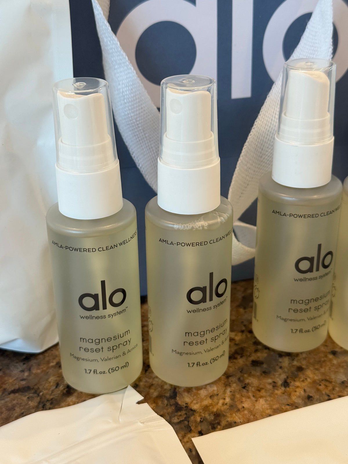 Alo Wellness BUNDLE (4) Magnesium Sprays, (11) Wellness Discovery Satchet Kits , (2) Gift Bags