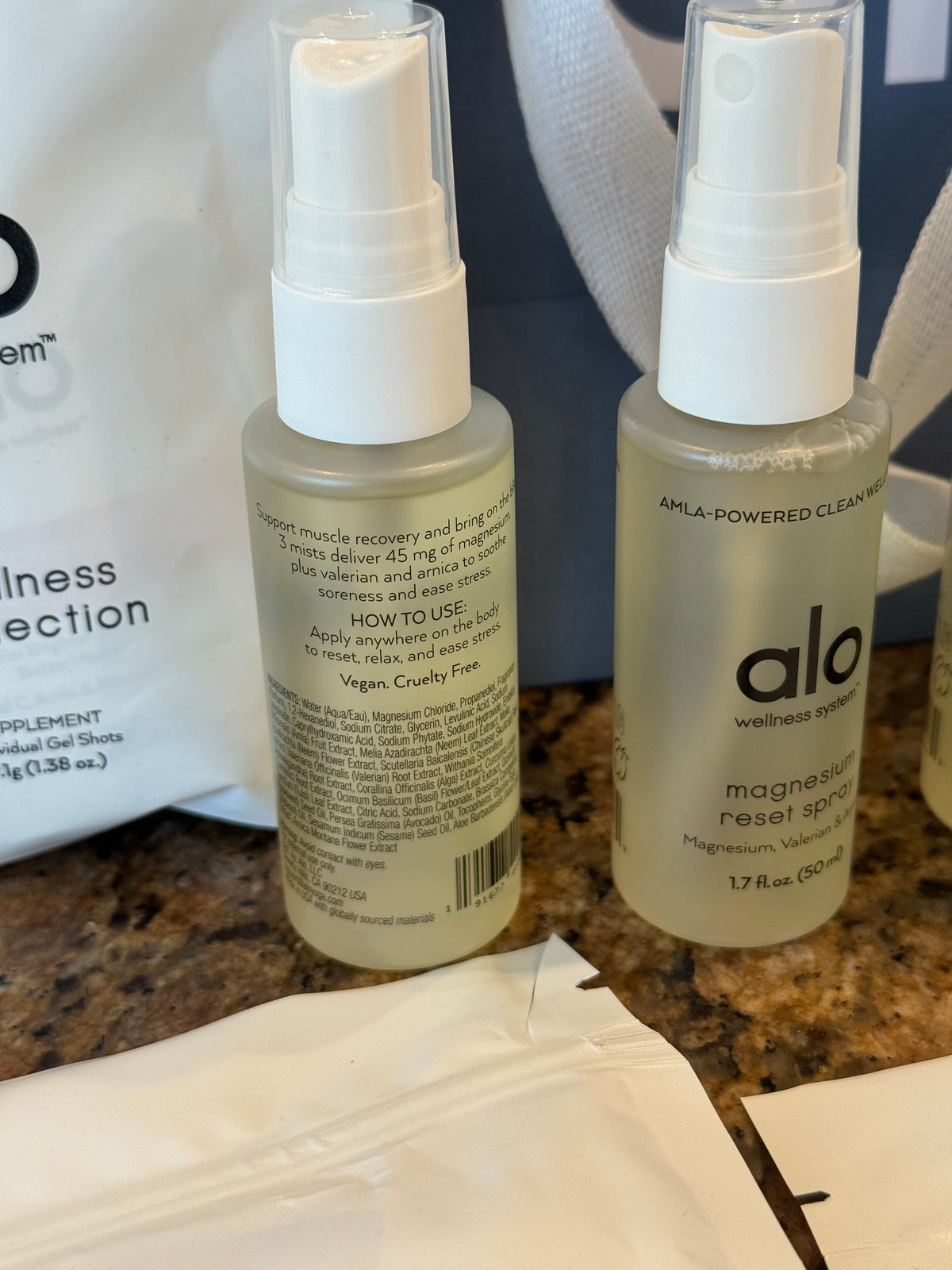 Alo Wellness BUNDLE (4) Magnesium Sprays, (11) Wellness Discovery Satchet Kits , (2) Gift Bags