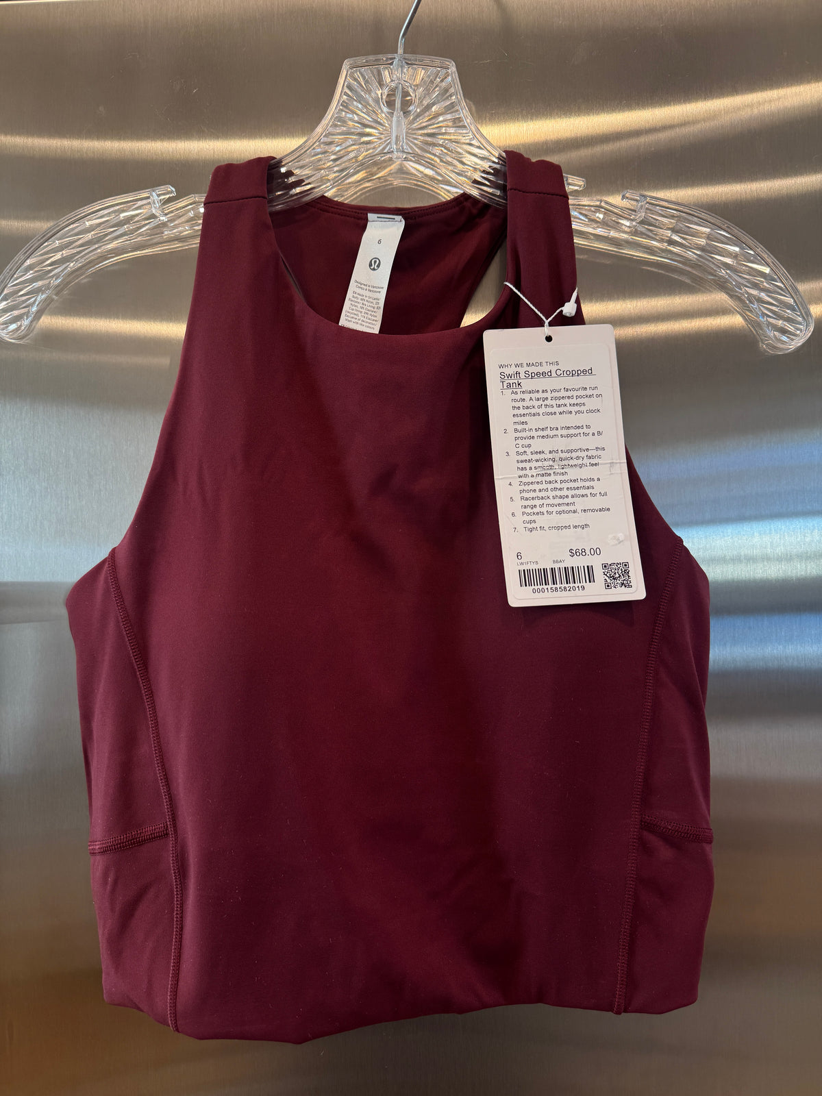 Lululemon Swift Speed Cropped Tank Top in Burgundy Bay Red - B/C Cup