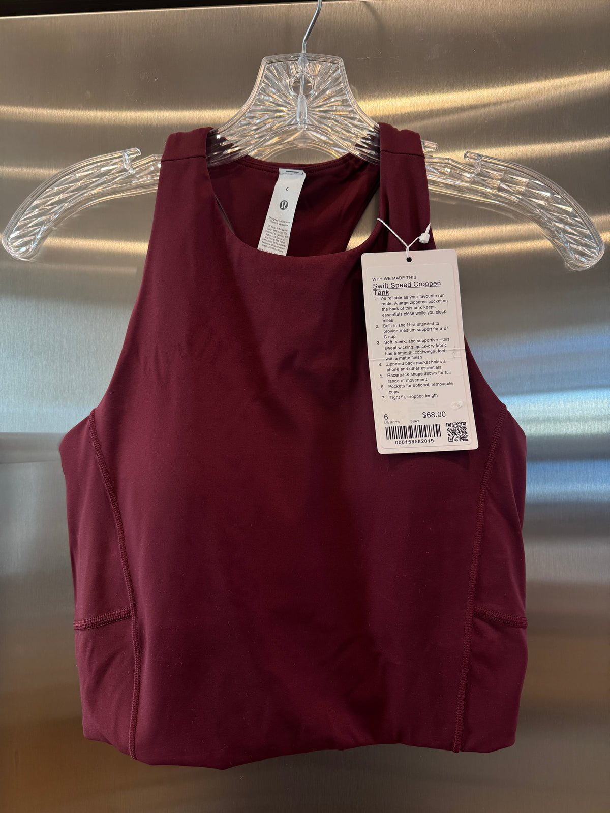Lululemon Swift Speed Cropped Tank Top in Burgundy Bay Red - B/C Cup