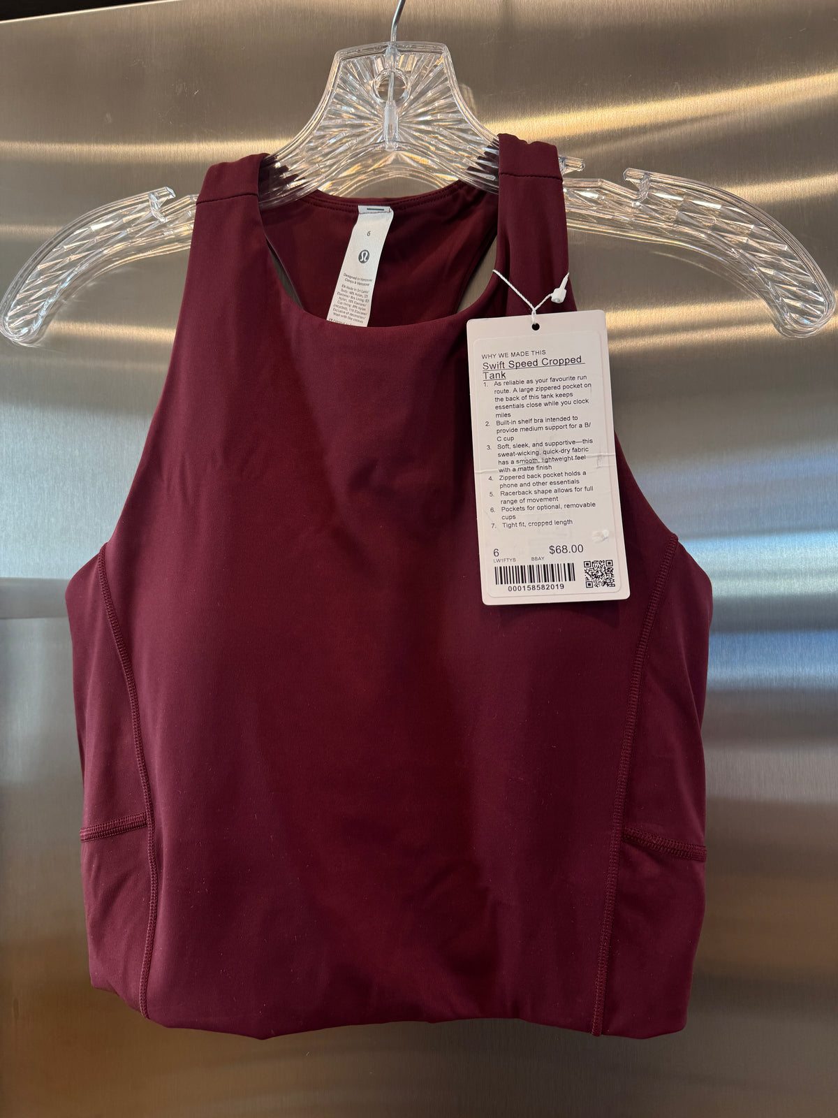 Lululemon Swift Speed Cropped Tank Top in Burgundy Bay Red - B/C Cup