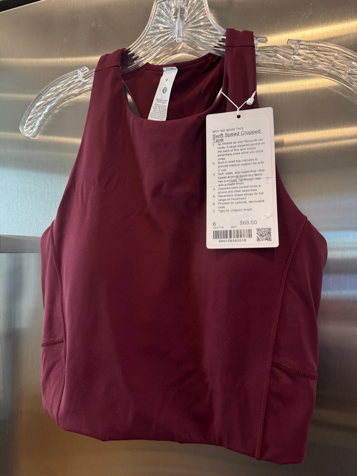 Lululemon Swift Speed Cropped Tank Top in Burgundy Bay Red - B/C Cup