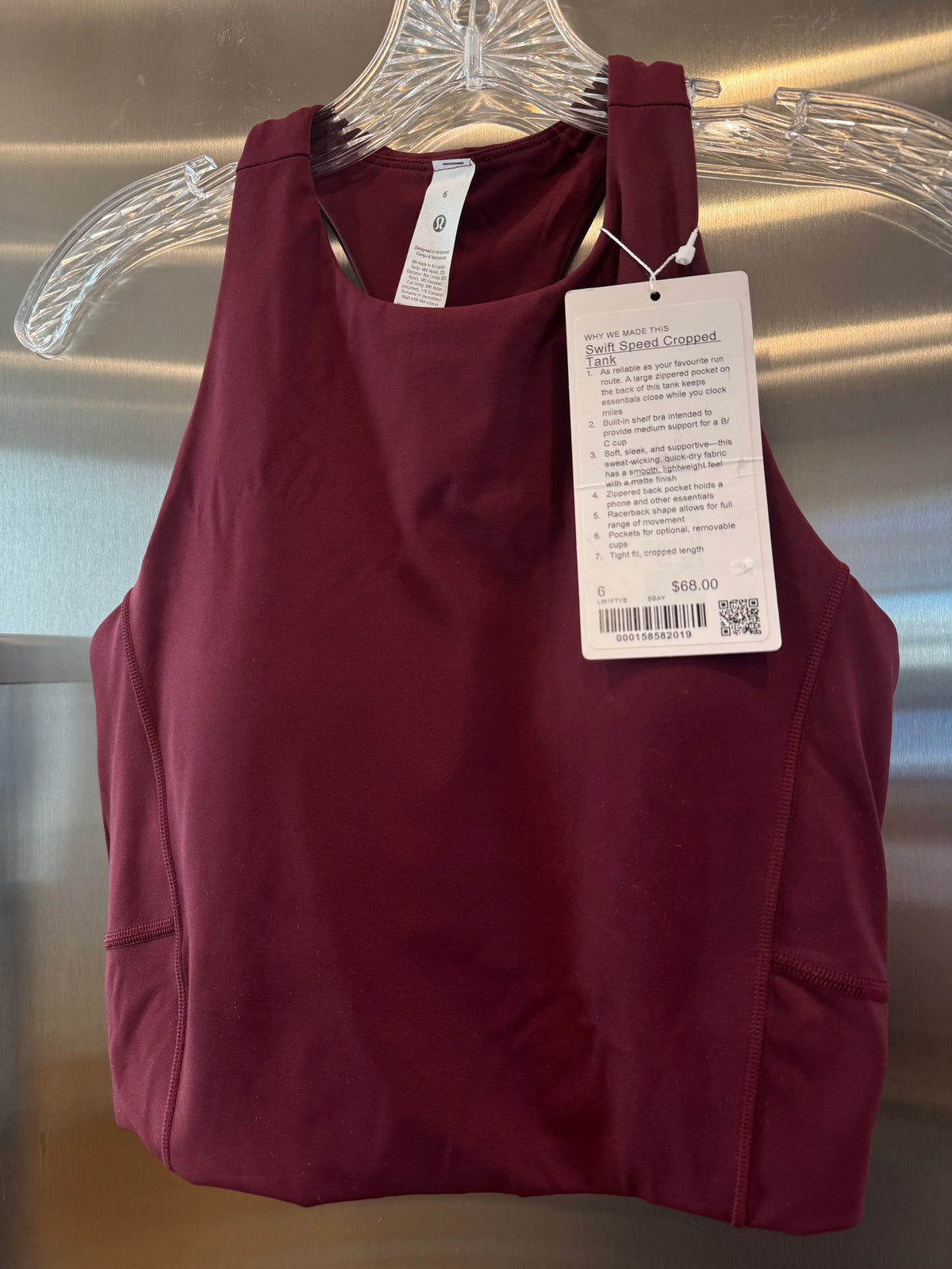 Lululemon Swift Speed Cropped Tank Top in Burgundy Bay Red - B/C Cup
