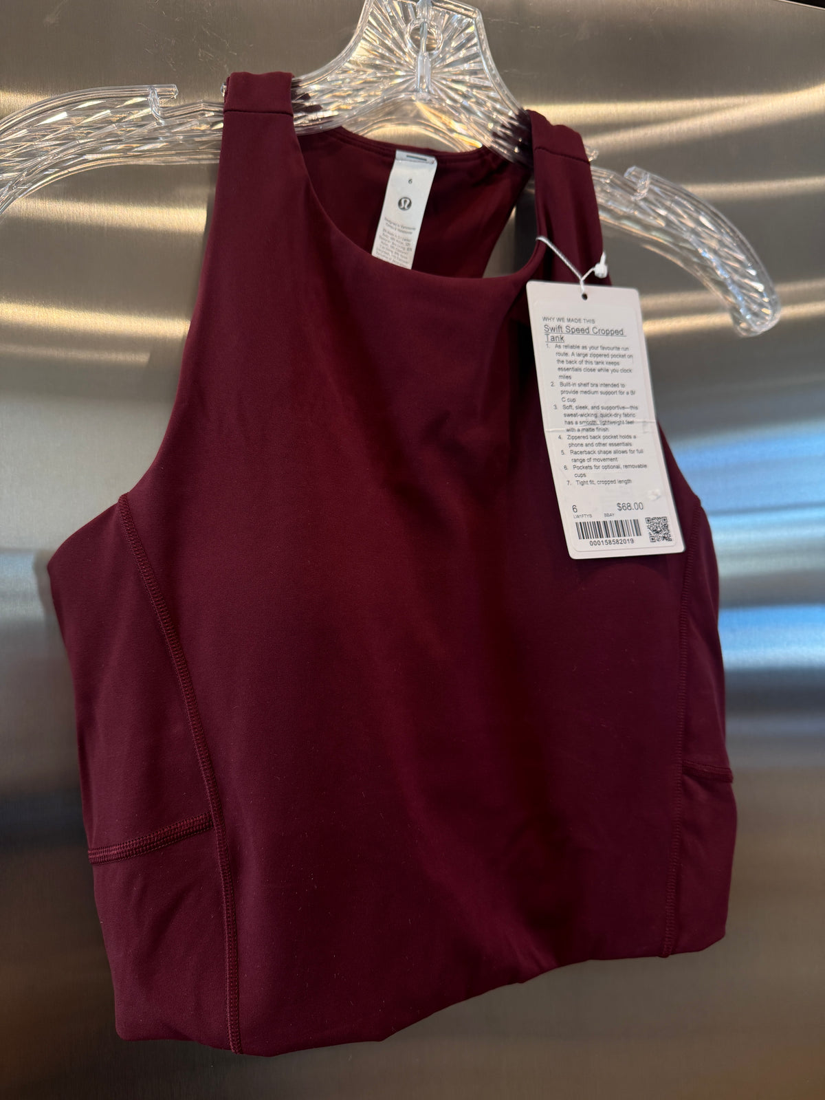 Lululemon Swift Speed Cropped Tank Top in Burgundy Bay Red - B/C Cup