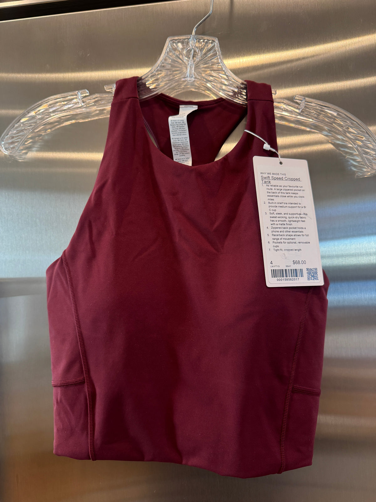 Lululemon Swift Speed Cropped Tank Top in Burgundy Bay Red - B/C Cup