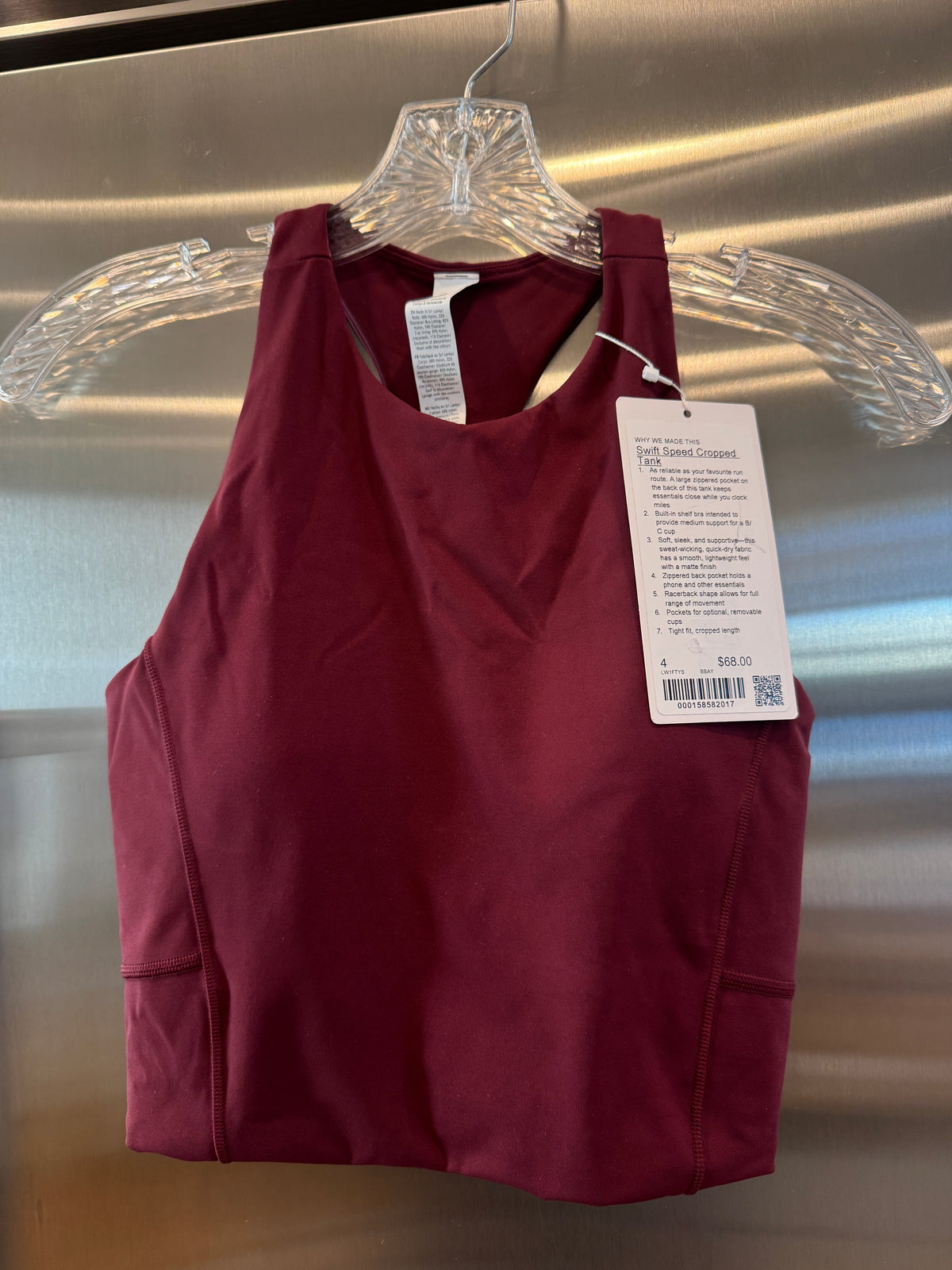 Lululemon Swift Speed Cropped Tank Top in Burgundy Bay Red - B/C Cup