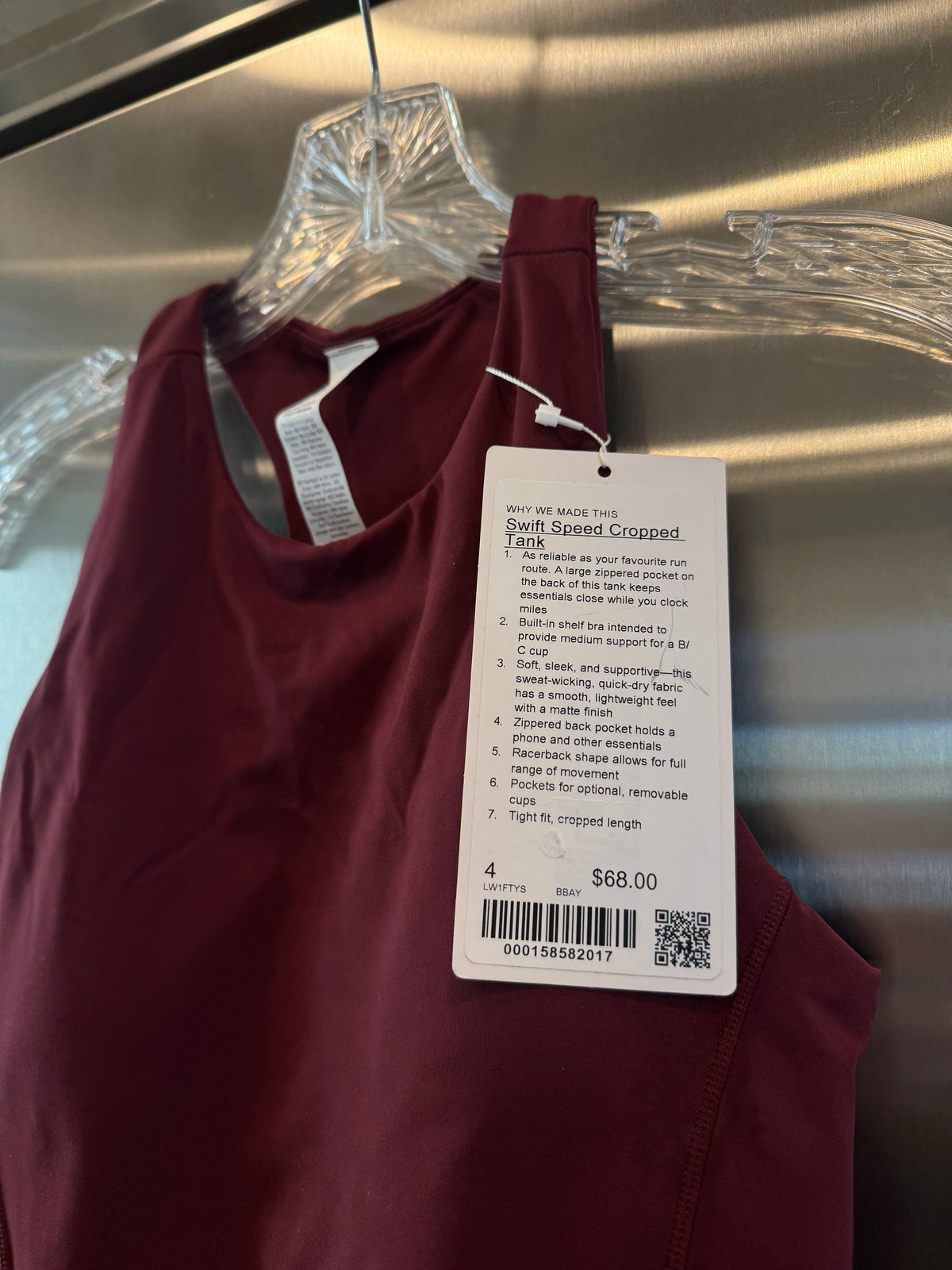 Lululemon Swift Speed Cropped Tank Top in Burgundy Bay Red - B/C Cup