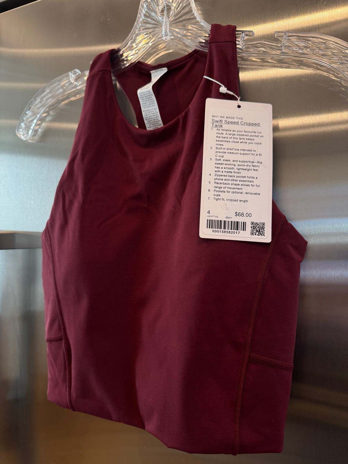 Lululemon Swift Speed Cropped Tank Top in Burgundy Bay Red - B/C Cup