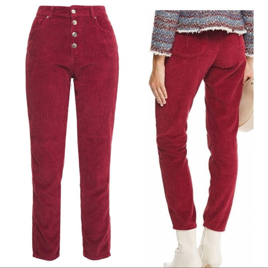 IRO Paris Corduroy Slim Pant in Burgundy.