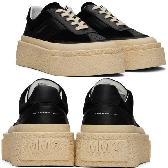 MM6 Maison Martin Margiela Platform Lace-up Leather Sneakers Black