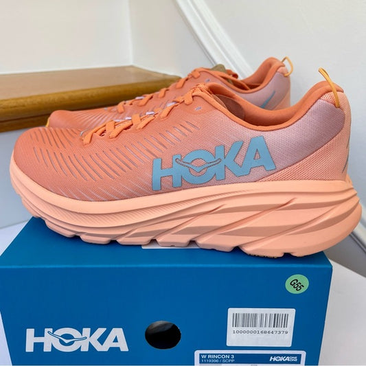 Hoka Rincon 3 women’s running shoes , brand new in box , coral salmon orange