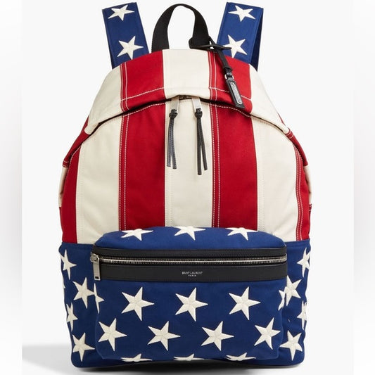 Yves Saint Laurent embroidered flag backpack USA America YSL brand NEW