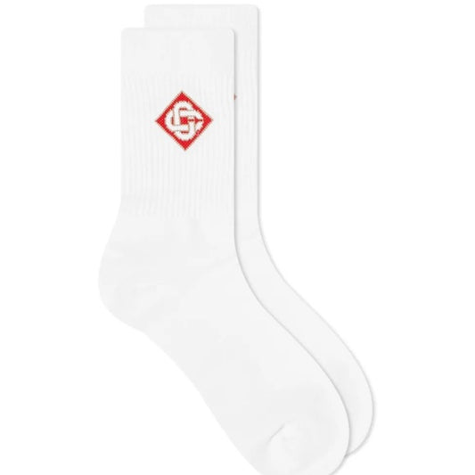 Casablanca White Red Logo Ribbed Sport Sock Size Small