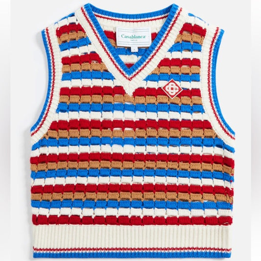 Casablanca Knit Sweater Vest Crochet Merino Wool Multicolor Logo