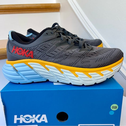 Hoka Gaviota 4 Running Shoes in Castlerock / Anthracite Grey / Blue - Men's