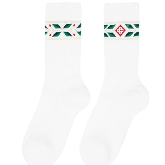 Casablanca White Laurel Ribbed Sport Sock Size Small