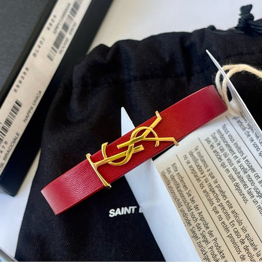 Yves Saint Laurent Opyum Logo Bracelet Saint Laurent Leather / Gold — Rouge Eros Red
