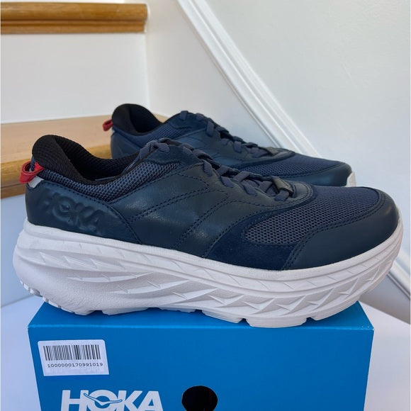 Hoka Bondi L Leather U Unisex , Hoka One One Navy Blue Cushioned Shoes