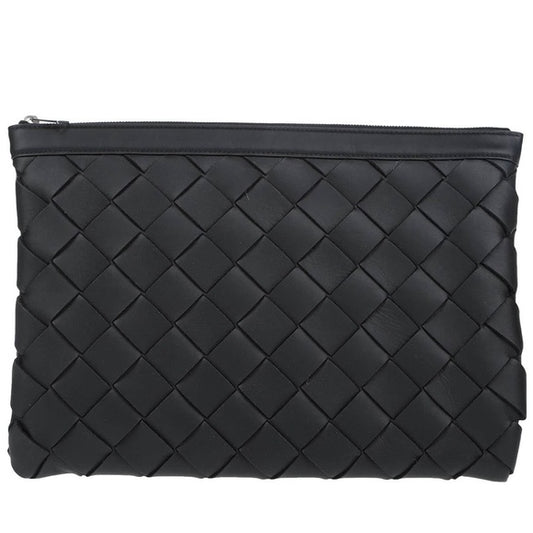 Bottega Veneta Maxi Intrecciato Leather Pouch Clutch black medium large size