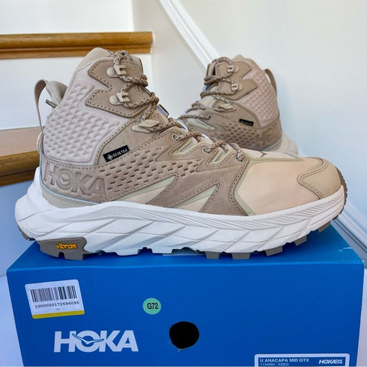 Hoka Anacapa Mid GTX Hiking Shoes Shifting Sand / Eggnog Gore Tex Boots