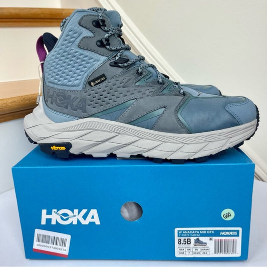 Hoka Anacapa Mid GTX Women’s Hiking Shoes in Harbor Mist Blue Gore Tex Boots