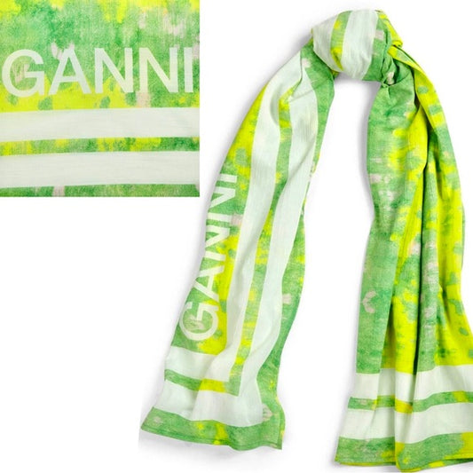 Ganni Tie-dye Voile Scarf organic cotton green and yellow