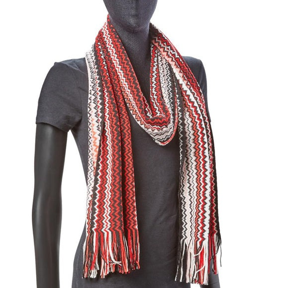 Missoni wool knit zigzag red white and black scarf wool made in Italy