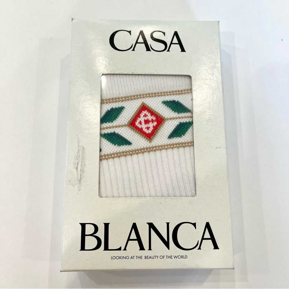 Casablanca White Laurel Ribbed Sport Sock Size Small