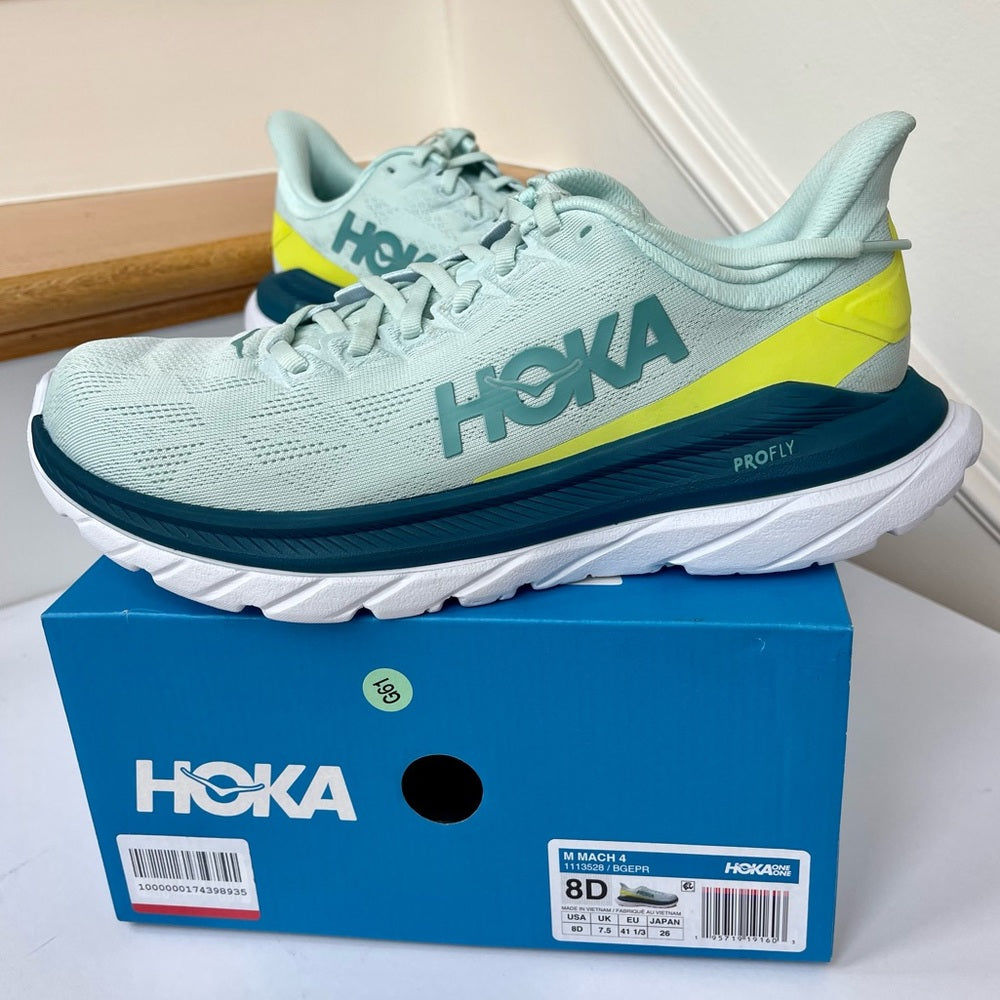 Hoka Mach 4 Running Shoes in Blue Glass / Evening Primrose , Hoka One