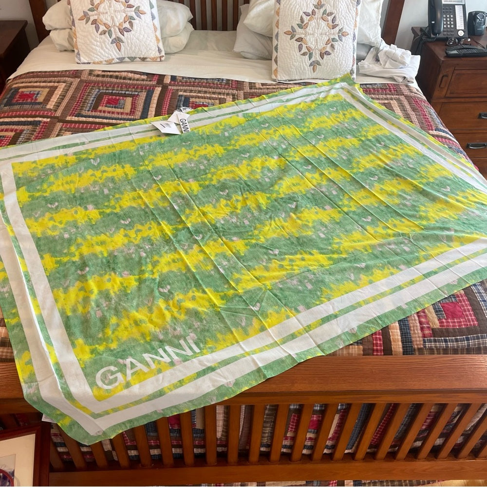 Ganni Tie-dye Voile Scarf organic cotton green and yellow