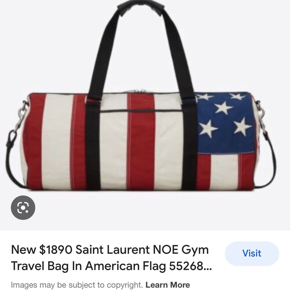 Yves Saint Laurent Noe Duffle Gym Bag in red white and blue stars / stripes