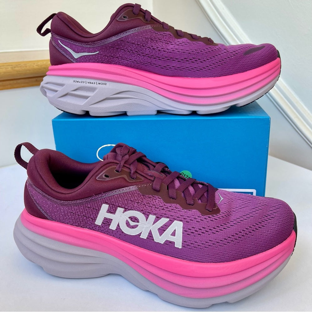 Hoka Bondi 8 Running Shoes in Beautyberry / Grapewine Pink Purple women’s